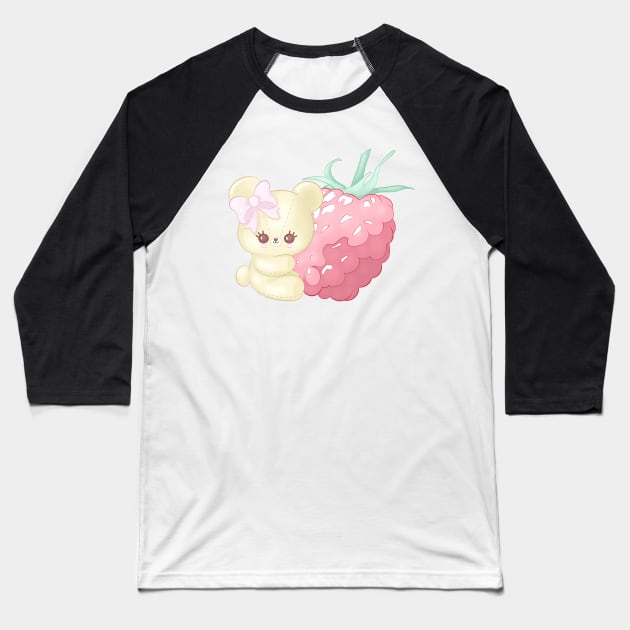 Raspberry Cutie Bear Baseball T-Shirt by CatAstropheBoxes